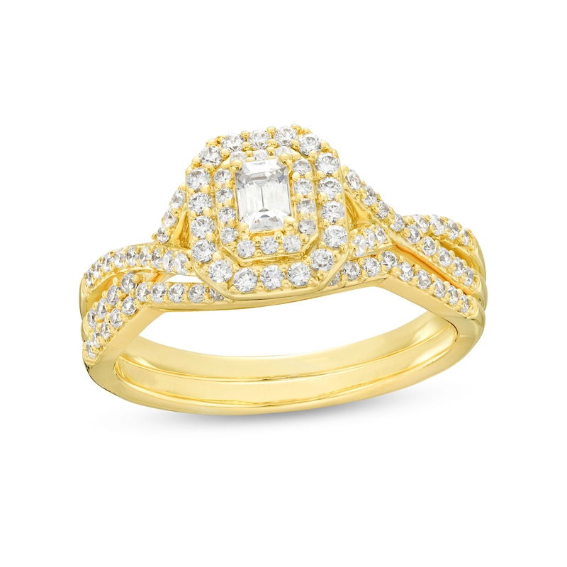 0.58 CT. T.W. Emerald-Cut Diamond Double Frame Twist Shank Bridal Set in 10K Gold|Peoples Jewellers