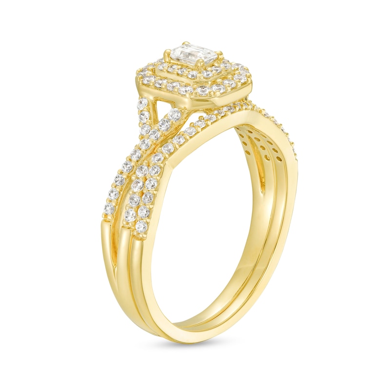 Main Image 3 of 0.58 CT. T.W. Emerald-Cut Diamond Double Frame Twist Shank Bridal Set in 10K Gold