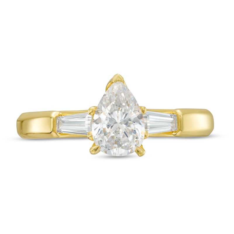 1.33 CT. T.W. Certified Pear-Shaped Lab-Created Diamond Three Stone Engagement Ring in 14K Gold (F/VS2)