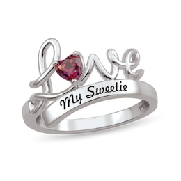 Heart-Shaped Gemstone Engravable LOVE Ring (1 Stone and Line)
