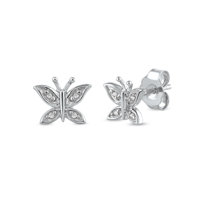 Main Image 1 of Diamond Accent Butterfly Stud Earrings in 10K White Gold
