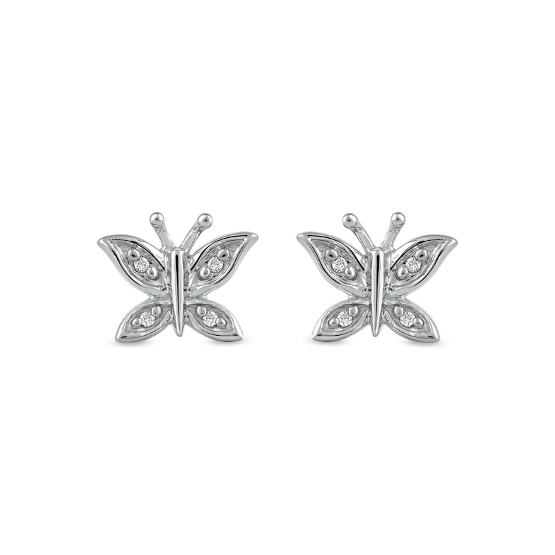 Main Image 2 of Diamond Accent Butterfly Stud Earrings in 10K White Gold