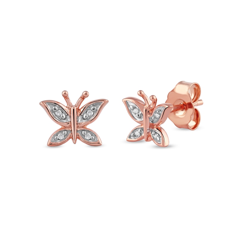 Main Image 1 of Diamond Accent Butterfly Stud Earrings in 10K Rose Gold
