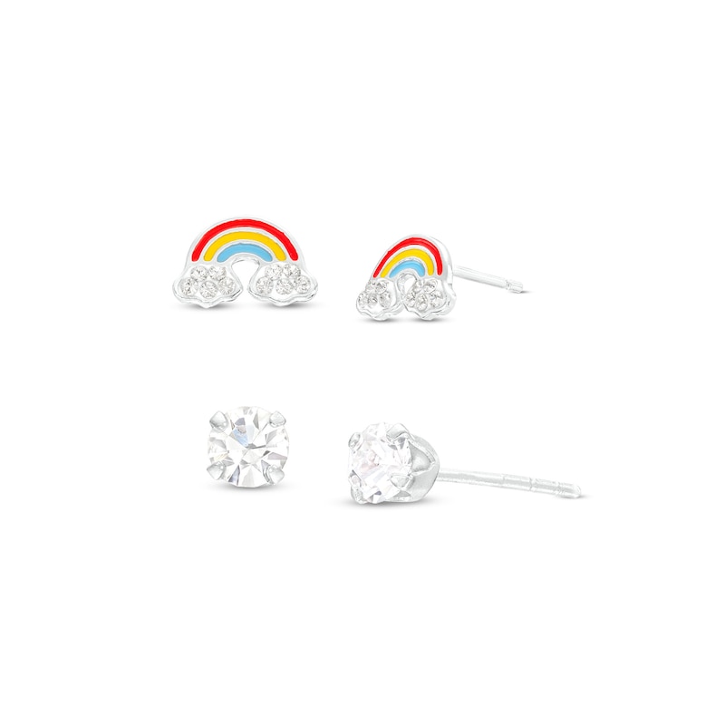 Child's 4.0mm Crystal and Rainbow Enamel Stud Earrings Set in Sterling Silver|Peoples Jewellers