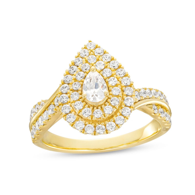 0.95 CT. T.W. Pear-Shaped Diamond Double Frame Engagement Ring in 10K Gold (I/I2)