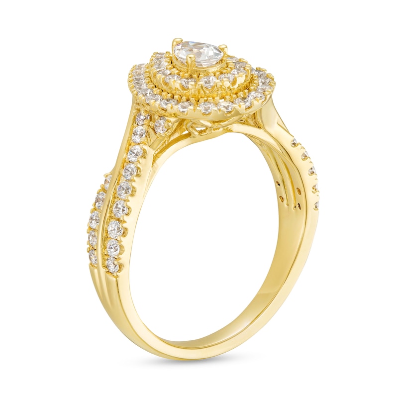 Main Image 3 of 0.95 CT. T.W. Pear-Shaped Diamond Double Frame Engagement Ring in 10K Gold (I/I2)