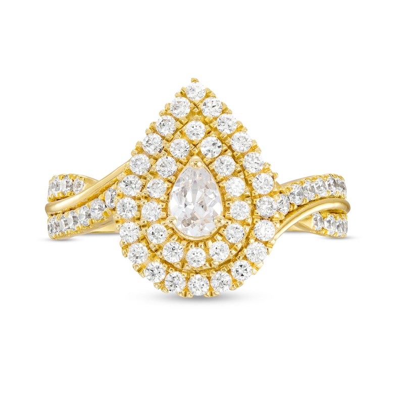 Main Image 4 of 0.95 CT. T.W. Pear-Shaped Diamond Double Frame Engagement Ring in 10K Gold (I/I2)