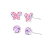 Thumbnail Image 1 of Child's Pink, Purple and Lavender Crystal Butterfly Enamel Stud Earrings Set in Sterling Silver