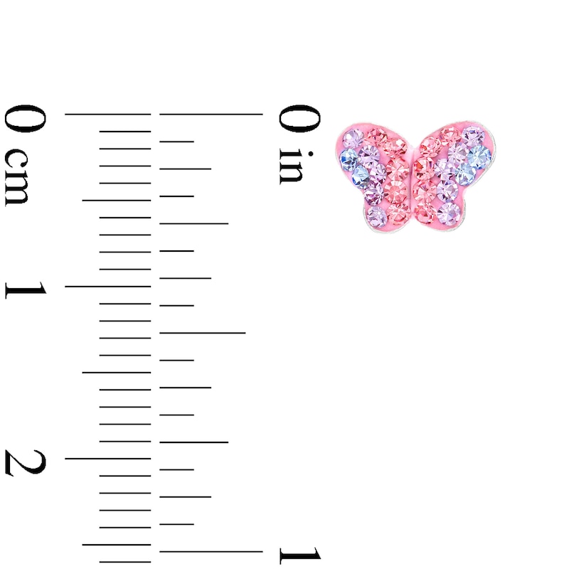 Main Image 2 of Child's Pink, Purple and Lavender Crystal Butterfly Enamel Stud Earrings Set in Sterling Silver