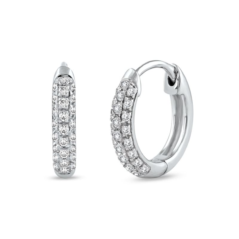 0.15 CT. T.W. Diamond Triple Row Hoop Earrings in 10K White Gold