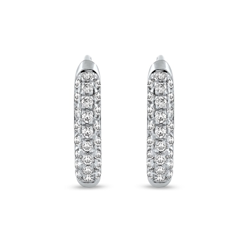 Main Image 2 of 0.15 CT. T.W. Diamond Triple Row Hoop Earrings in 10K White Gold