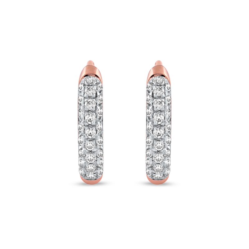 Main Image 2 of 0.15 CT. T.W. Diamond Triple Row Hoop Earrings in 10K Rose Gold