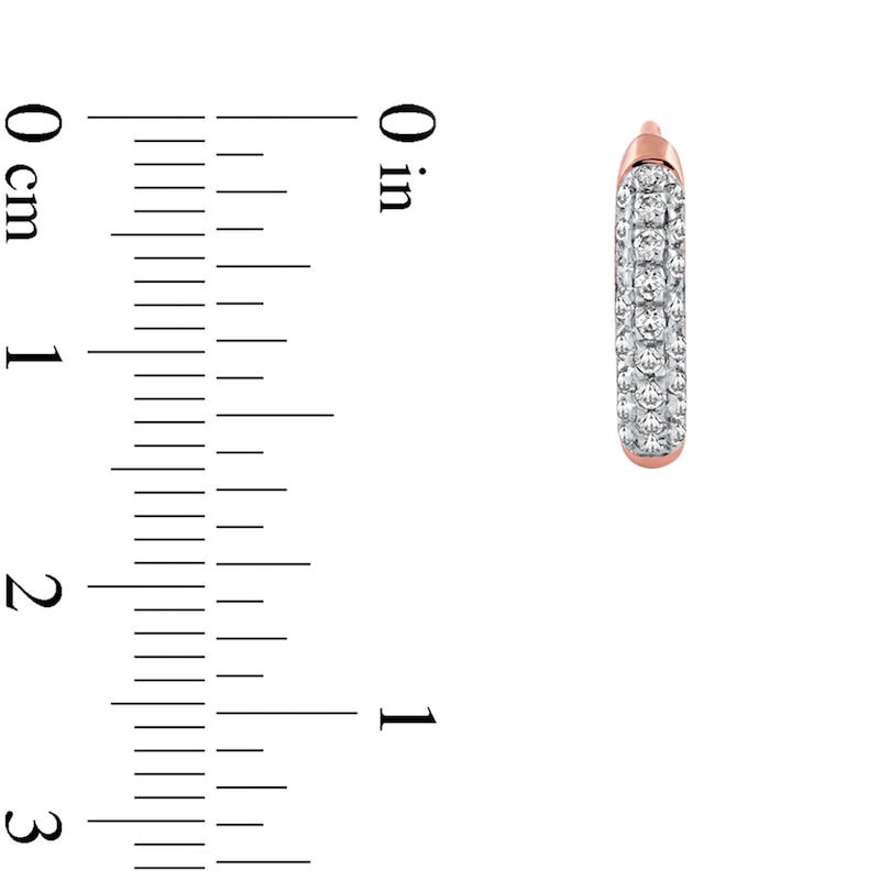 Main Image 3 of 0.15 CT. T.W. Diamond Triple Row Hoop Earrings in 10K Rose Gold