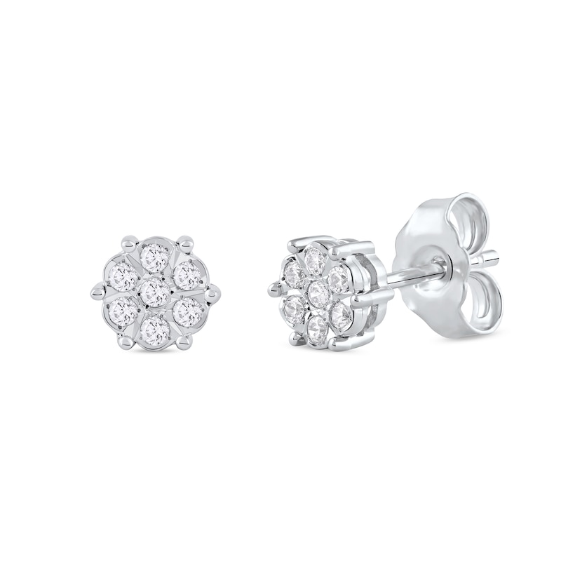 Main Image 1 of 0.11 CT. T.W. Diamond Honeycomb Stud Earrings in 10K White Gold
