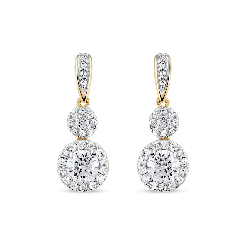 Main Image 2 of 0.75 CT. T.W. Diamond Double Circle Frame Drop Earrings in 10K Gold