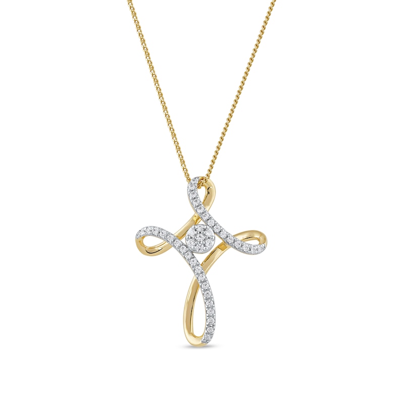 0.25 CT. T.W. Multi-Diamond Looped Cross Pendant in 10K Gold