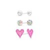 Thumbnail Image 1 of Child's 4.0mm Multi-Colour Crystal, Pink Enamel Heart and Ball Three Pair Stud Earrings Set in Sterling Silver