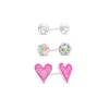 Thumbnail Image 0 of Child's 4.0mm Multi-Colour Crystal, Pink Enamel Heart and Ball Three Pair Stud Earrings Set in Sterling Silver