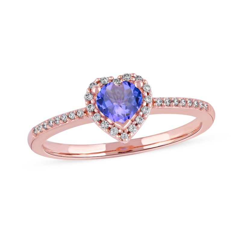 5.0mm Heart-Shaped Tanzanite and 0.12 CT. T.W. Diamond Frame Engagement Ring in 10K Rose Gold|Peoples Jewellers