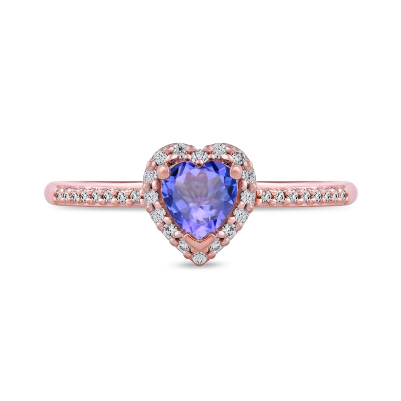 Main Image 2 of 5.0mm Heart-Shaped Tanzanite and 0.12 CT. T.W. Diamond Frame Engagement Ring in 10K Rose Gold