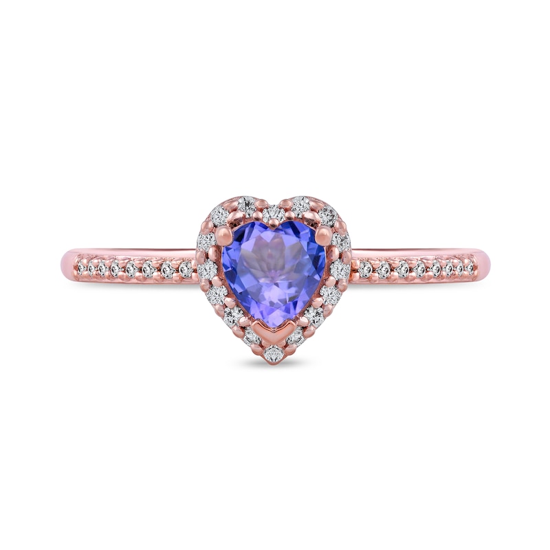 5.0mm Heart-Shaped Tanzanite and 0.12 CT. T.W. Diamond Frame Engagement Ring in 10K Rose Gold