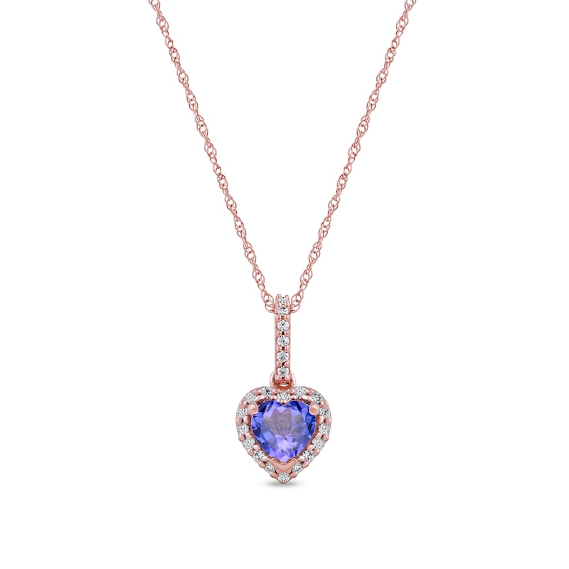 5.0mm Heart-Shaped Tanzanite and 0.10 CT. T.W. Diamond Frame Pendant in 10K Rose Gold