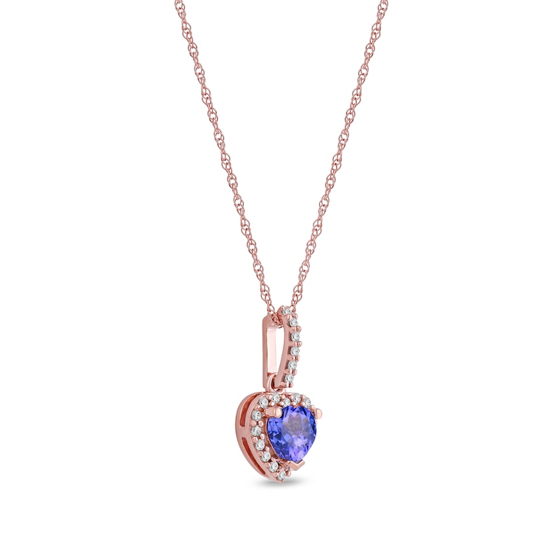 5.0mm Heart-Shaped Tanzanite and 0.10 CT. T.W. Diamond Frame Pendant in 10K Rose Gold