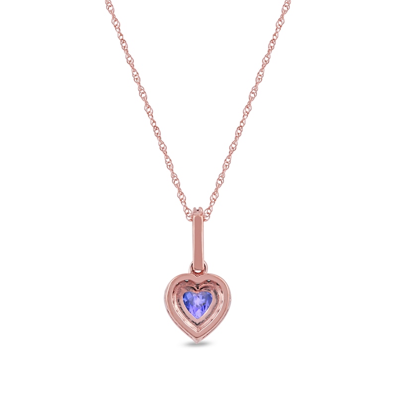 5.0mm Heart-Shaped Tanzanite and 0.10 CT. T.W. Diamond Frame Pendant in 10K Rose Gold