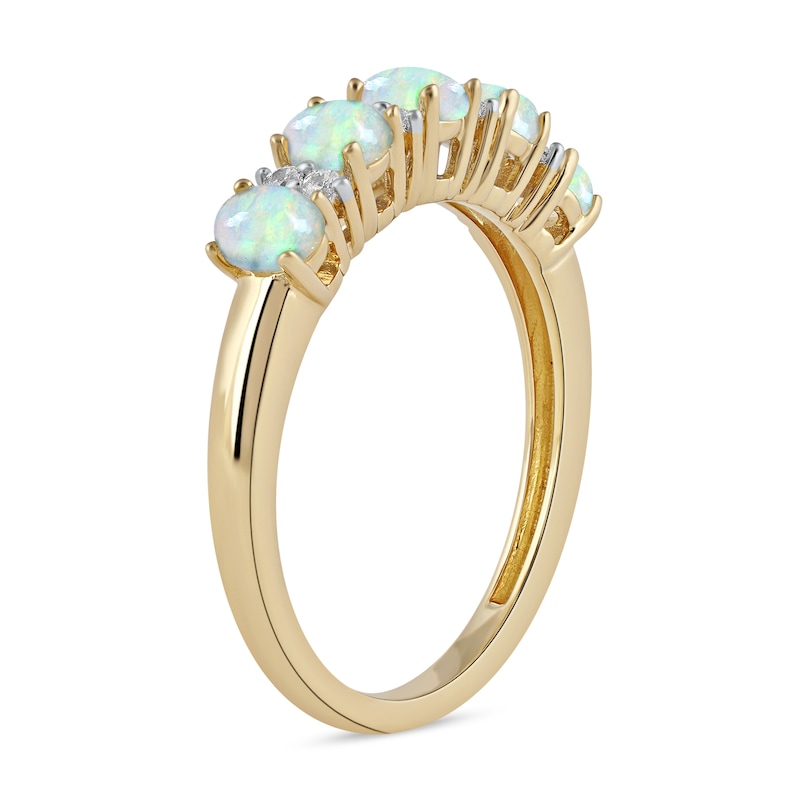 Main Image 2 of Oval Opal and 0.10 CT. T.W. Diamond Alternating Five Stone Anniversary Band in 10K Gold