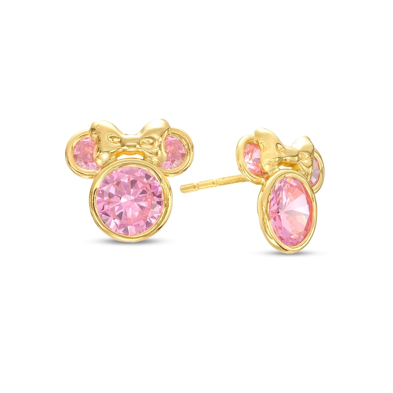Child's Pink Cubic Zirconia Minnie Mouse Stud Earrings in 10K Gold