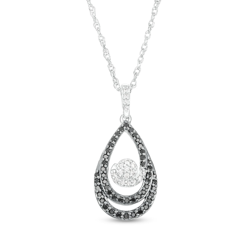 0.29 CT. T.W. Black and White Diamond Teardrop Swirl Pendant in Sterling Silver