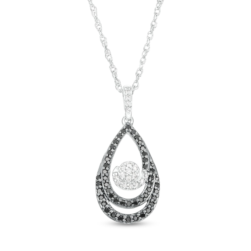 0.29 CT. T.W. Black and White Diamond Teardrop Swirl Pendant in Sterling Silver|Peoples Jewellers