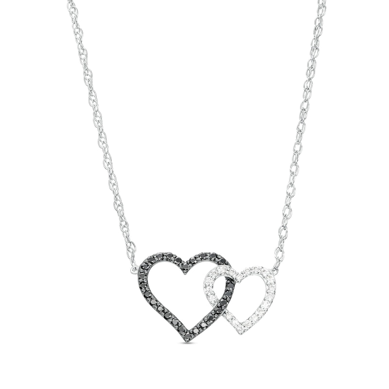 0.18 CT. T.W. Black and White Diamond Interlocking Hearts Necklace in 10K White Gold|Peoples Jewellers