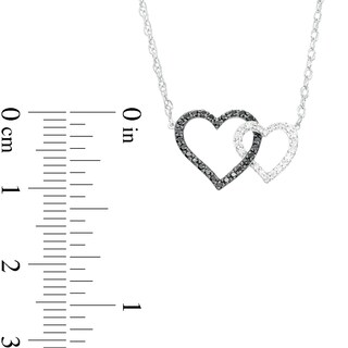 0.18 CT. T.W. Black and White Diamond Interlocking Hearts Necklace in 10K White Gold