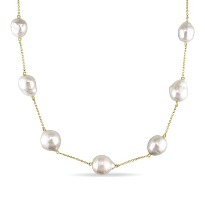 11.0-13.0mm South Sea Cultured Pearl Bead Station Necklace in 14K Gold