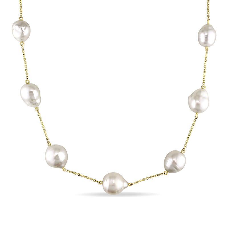 11.0-13.0mm Cultured South Sea Pearl Bead Station Necklace in 14K Gold|Peoples Jewellers