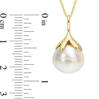 10.0-11.0mm Baroque South Sea Cultured Pearl Leaf Bail Pendant in 14K Gold-17"