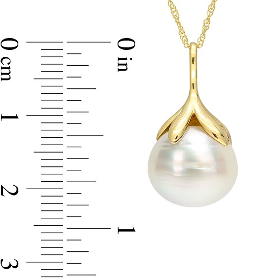 10.0-11.0mm Baroque South Sea Cultured Pearl Leaf Bail Pendant in 14K Gold-17"