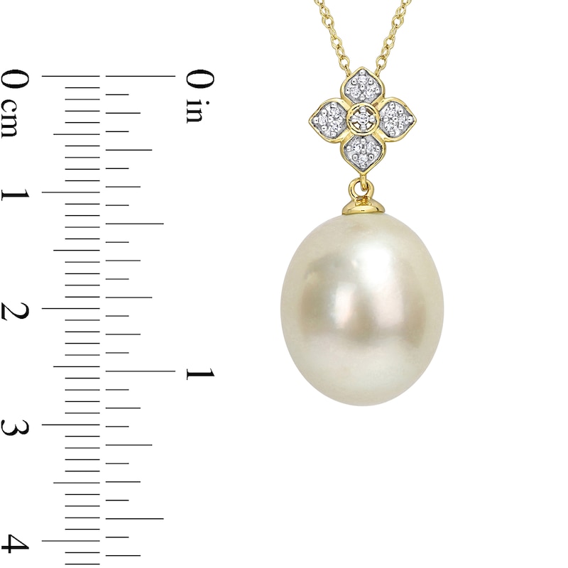 Main Image 3 of 12.0-13.0mm Baroque South Sea Cultured Pearl and 0.065 CT. T.W. Diamond Flower Drop Pendant in 10K Gold-17"