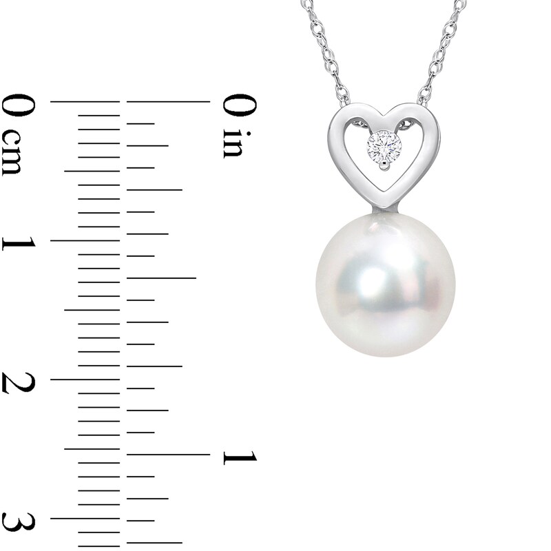 Main Image 3 of 9.5-10.0mm South Sea Cultured Pearl and 0.05 CT. T.W. Diamond Heart Pendant in 10K White Gold-17"