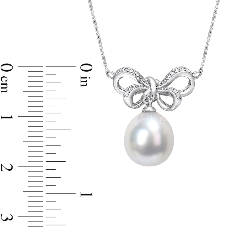 Main Image 3 of 9.5-10.0mm Baroque South Sea Cultured Pearl and 0.05 CT. T.W. Diamond Bow Necklace in 10K White Gold-17"