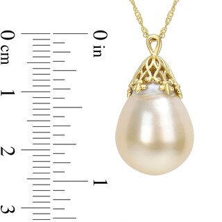 9.0-10.0mm Baroque South Sea Cultured Pearl Fleur-de-Lis Bail Pendant in 14K Gold-17"