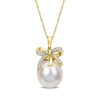 Thumbnail Image 1 of 12.0-12.5mm Baroque South Sea Cultured Pearl and 0.08 CT. T.W. Diamond Bow Pendant in 10K Gold-17"