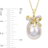 Thumbnail Image 3 of 12.0-12.5mm Baroque South Sea Cultured Pearl and 0.08 CT. T.W. Diamond Bow Pendant in 10K Gold-17"