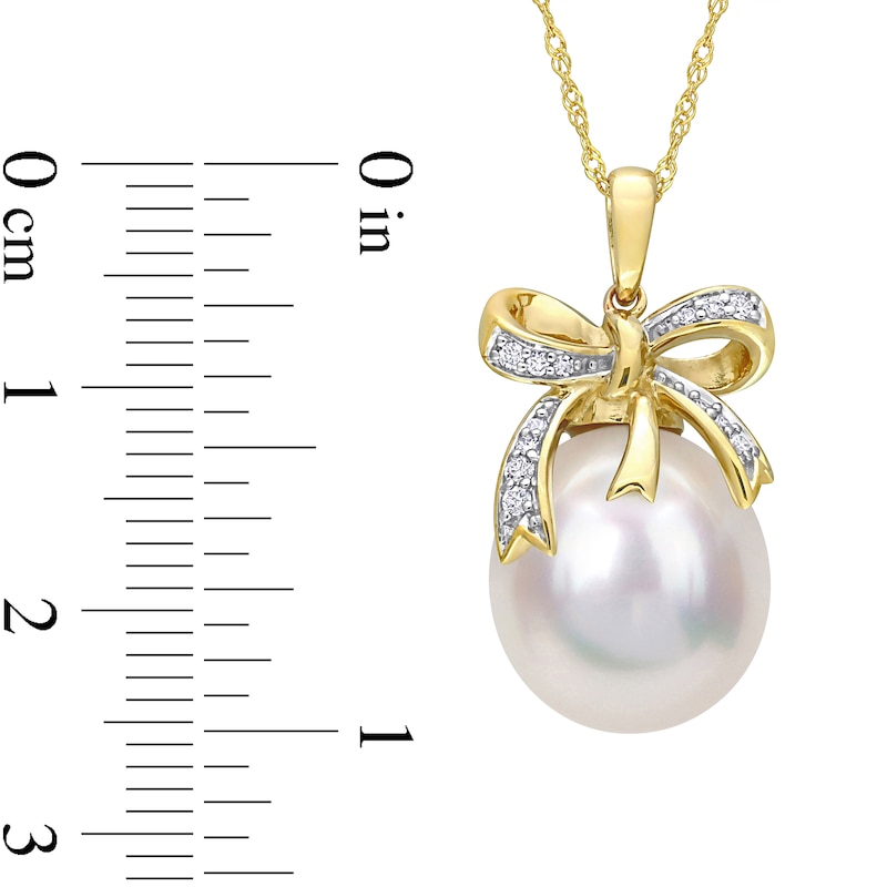 Main Image 3 of 12.0-12.5mm Baroque South Sea Cultured Pearl and 0.08 CT. T.W. Diamond Bow Pendant in 10K Gold-17"