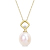 Thumbnail Image 1 of 9.0-9.5mm Baroque Freshwater Cultured Pearl and Diamond Accent Square Bail Pendant in 10K Gold-17"