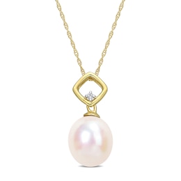 9.0-9.5mm Baroque Freshwater Cultured Pearl and Diamond Accent Square Bail Pendant in 10K Gold-17"
