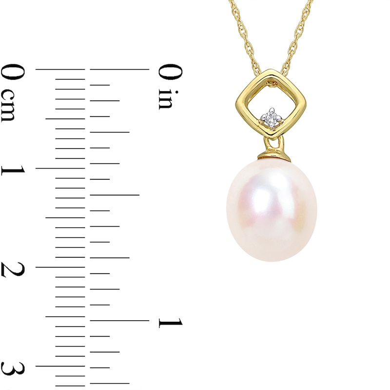 9.0-9.5mm Baroque Cultured Freshwater Pearl and Diamond Accent Square Bail Pendant in 10K Gold - 17"