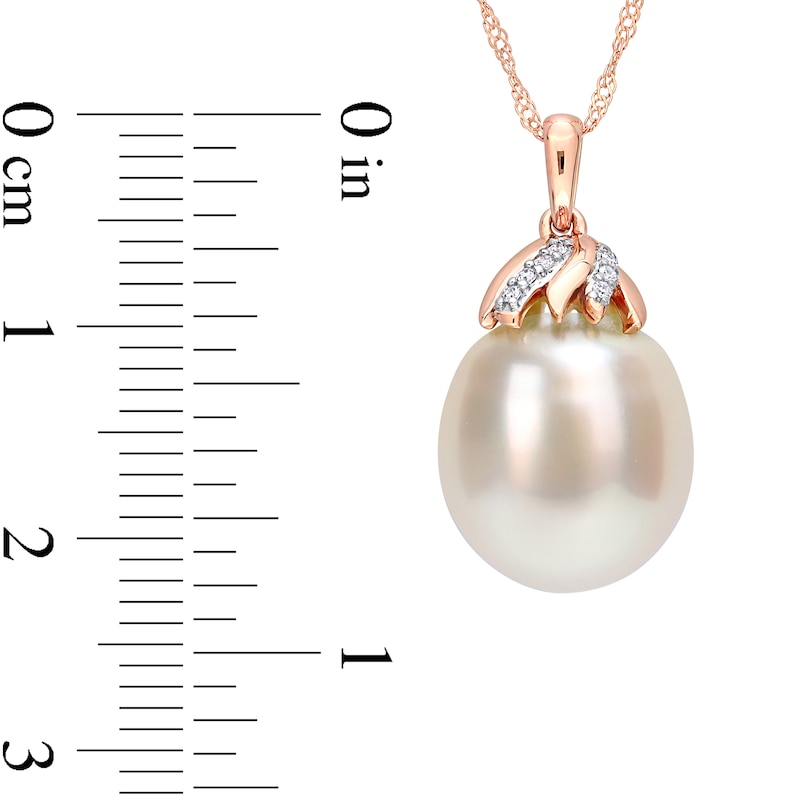9.0-10.0mm Baroque Cultured South Sea Pearl and Diamond Accent Striped Bail Pendant in 14K Rose Gold - 17"