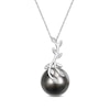 Thumbnail Image 1 of 12.0-12.5mm Baroque Black Tahitian Cultured Pearl and Diamond Accent Vine Pendant in 14K White Gold-17"